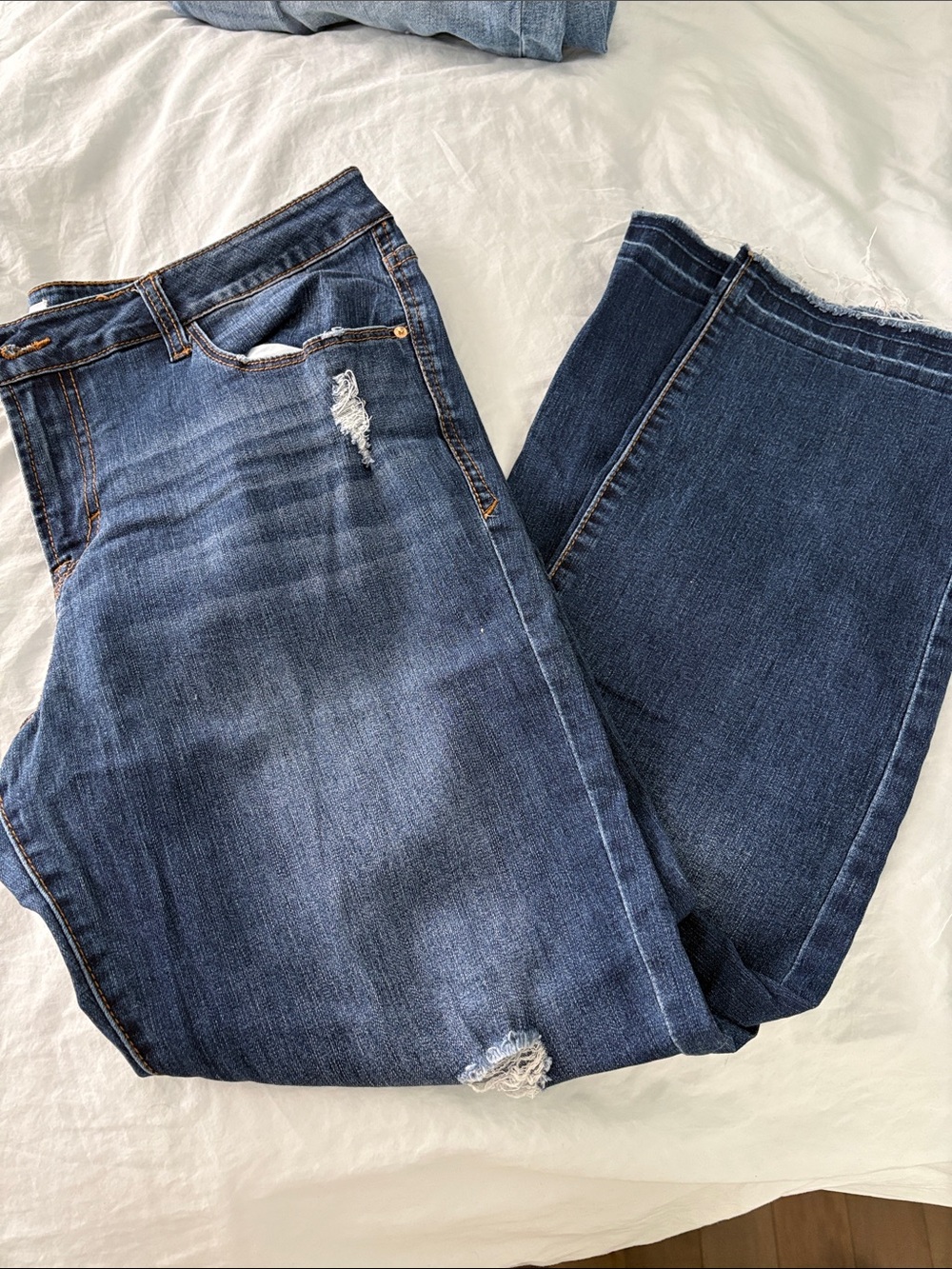 Kensie Girl Dark Blue Wide Leg Distressed Jeans